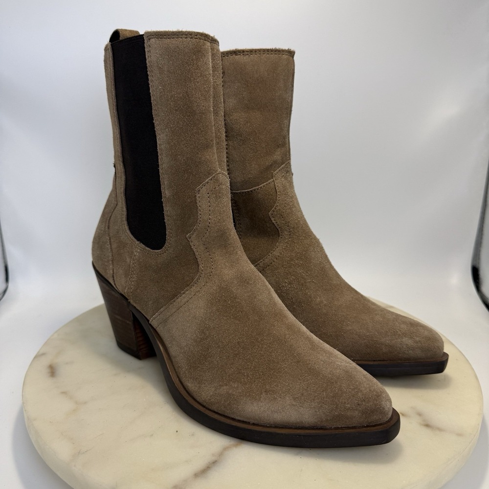 Frye Mera Suede Chelsea Brown Boots Heeled Ankle Booties Western Women's Size 8M